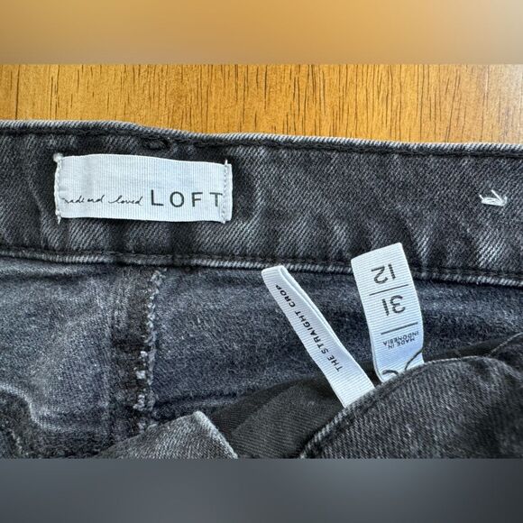 Loft Destructed High Rise Straight Crop Jeans in Washed Black Wash - Picture 7 of 8